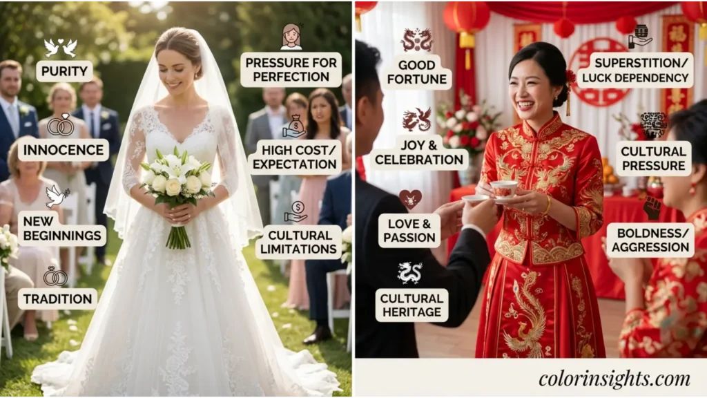 Positive and Negative Meanings of the Color White or Red Wedding Dress
