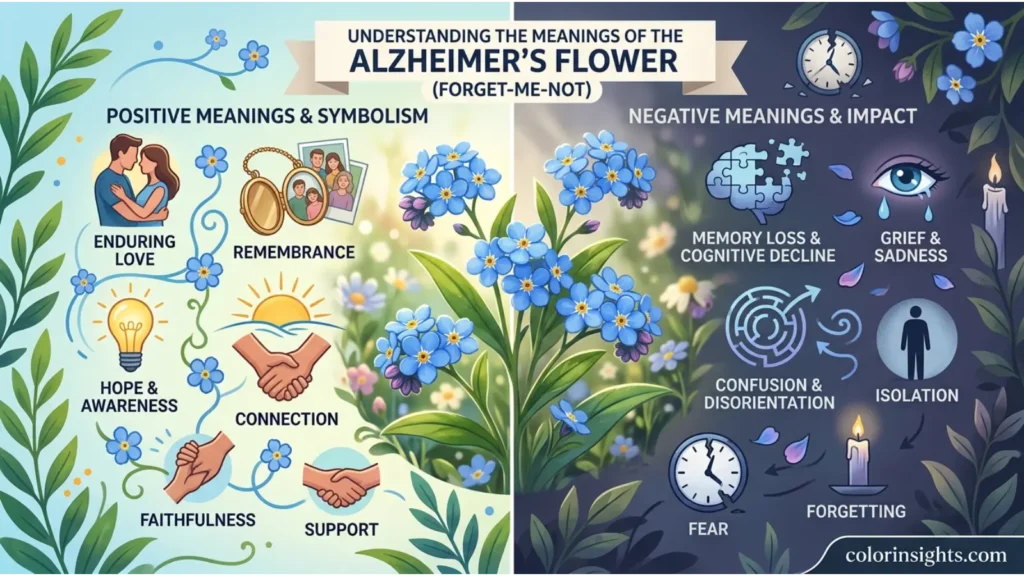 Positive and Negative Meanings of the Alzheimer's Flower Color