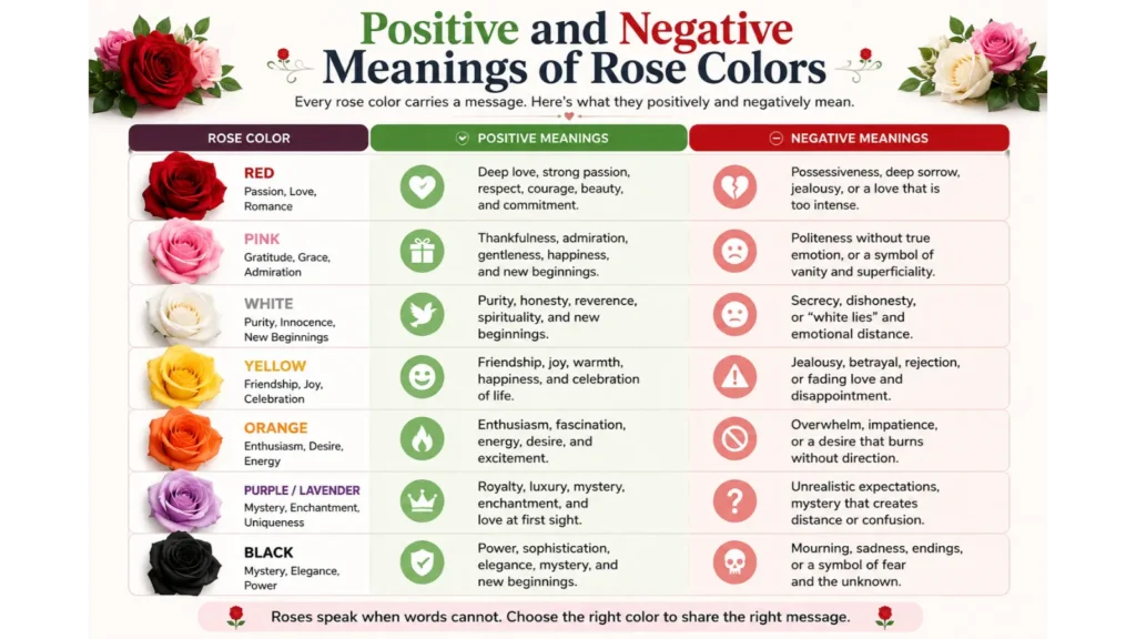 Positive and Negative Meanings of Rose Colors