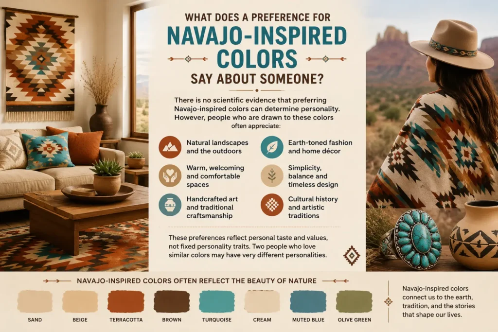 Infographic explaining what a preference for Navajo-inspired colors may suggest about design preferences and cultural appreciation