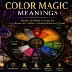 Color magic meanings showing symbolic color associations for love, protection, healing, prosperity, and spiritual growth