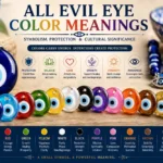 All evil eye color meanings showing the symbolism of blue, red, green, black, white, purple, pink, gold, and other protective evil eye colors