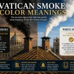 Vatican smoke color meanings infographic showing black smoke for no pope elected and white smoke announcing that a new pope has been elected.