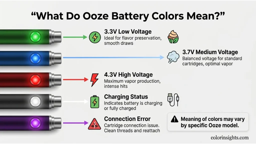 vape battery color settings Ooze Meanings: Complete Guide to LED Lights Select Flavor ::Grape B - Pop Best For_MTL Vaping SmokeDay Sherlock Vape Battery