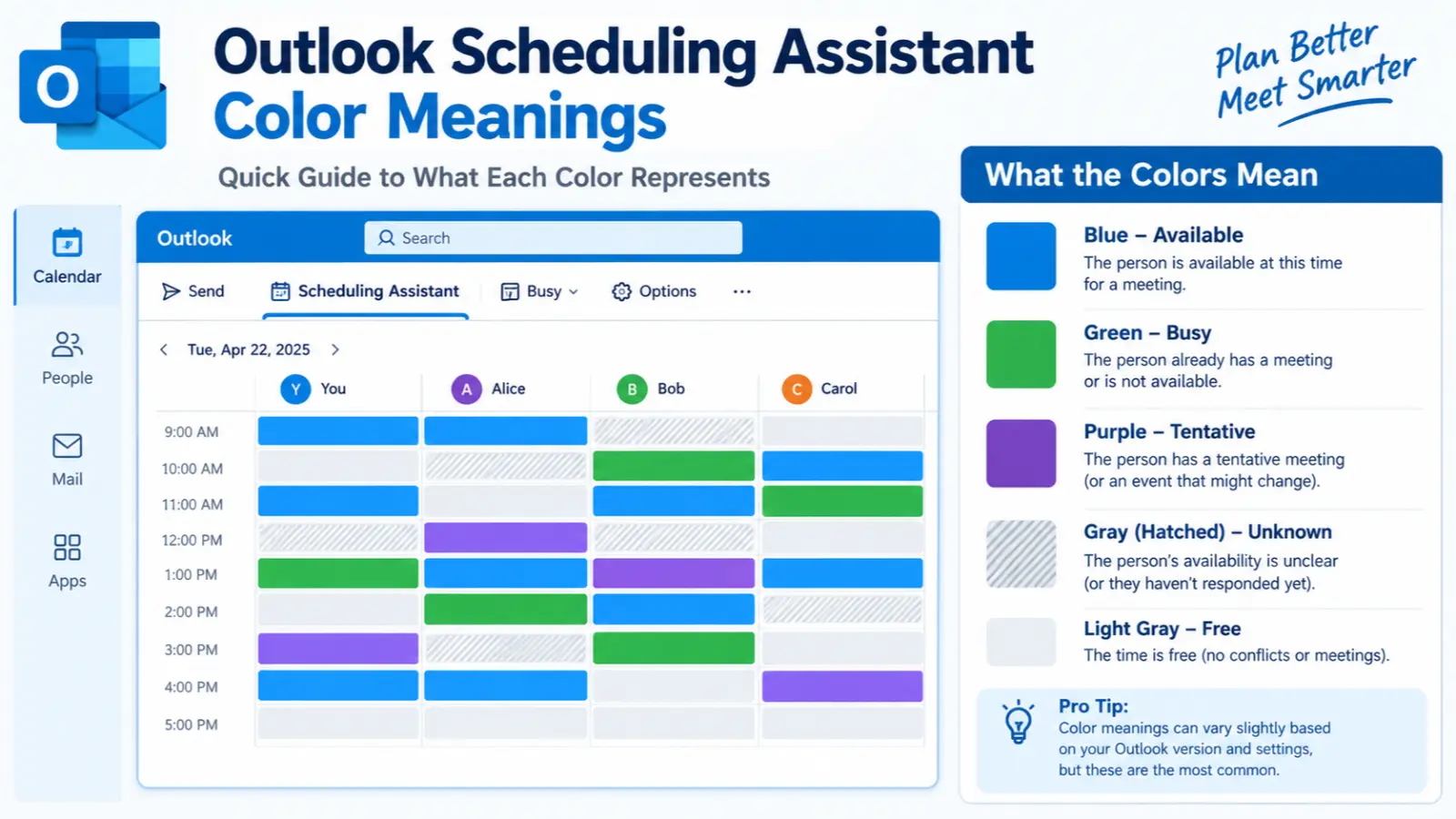 outlook scheduling assistant color meanings