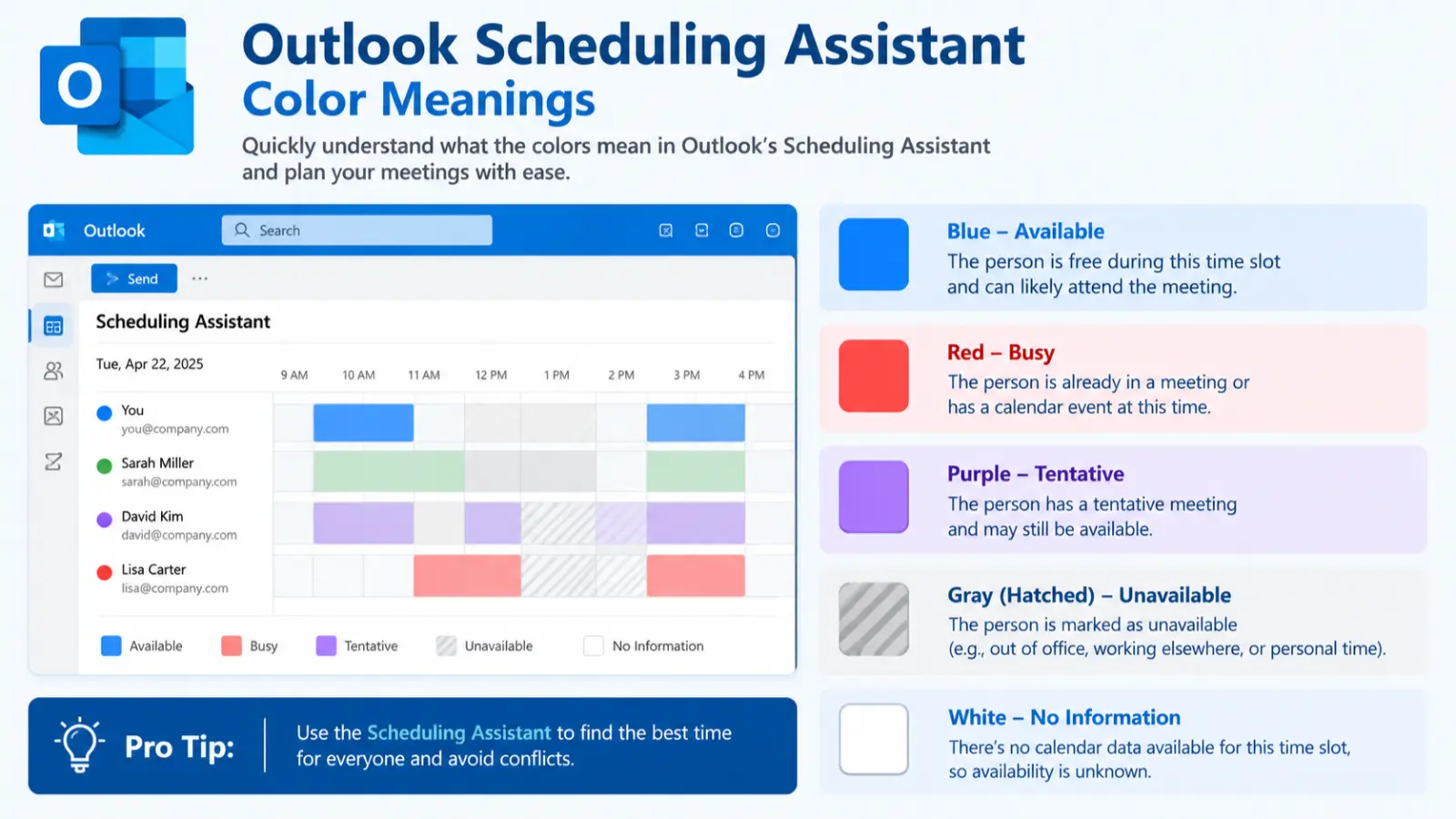 outlook scheduling assistant color meanings
